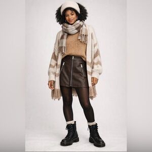 Wild Fable Chocolate Brown Faux Leather Moto Mini Skirt ~ Size Large ~ NWT